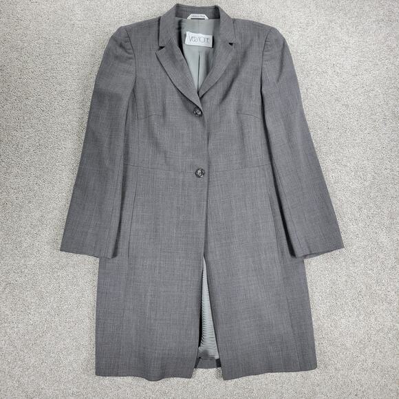 Versione Longline Trench Suit Jacket Womens 4 Gray Wool Lightweight Career Italy - Picture 15 of 16